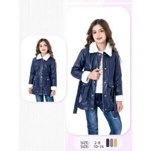 سترة بناتي جلد مبطن ثقيلة لون كحلي