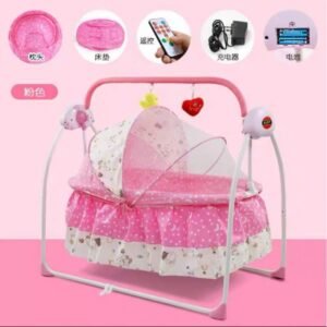 سرير اطفال متنقل مع موسيقى لون زهري