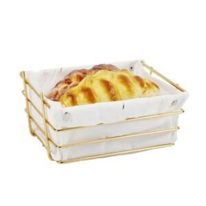 سلة خبز مربعة معدن ذهبي مع قماش