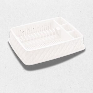 سلة مجلى بلاستيك لتجفيف أواني المطبخ لون أبيض