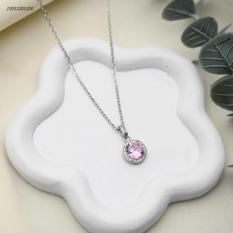 سلسال أنيق بحجر زركون دائري لامع لون فضي