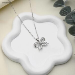 سلسال ببيونة مع ورق ارز لون فضي