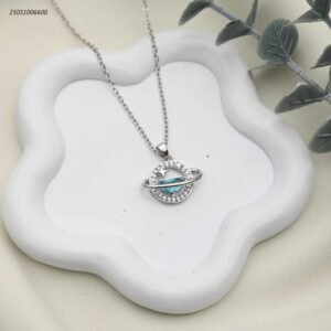 سلسال بتصميم كوكب النجوم وزركون أزرق لامع لون فضي