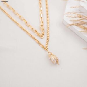 سلسال جنزير طبقتين مع تعليقة لولو لون ذهبي كفالة سنتين ضد تغير اللون