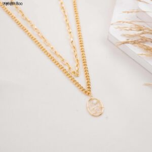 سلسال جنزير طبقتين مع شكل بيضاوي و لولو لون ذهبي كفالة سنتين ضد تغير اللون