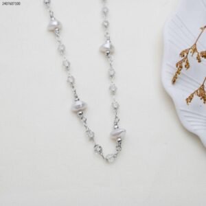 سلسال حبات لولو مع احجار زركون لون فضي