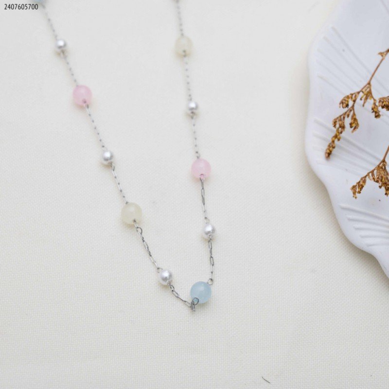 سلسال حبات لولو ملونة لون فضي