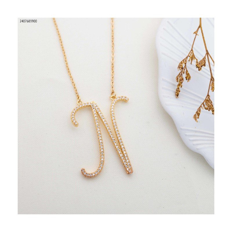 سلسال حرف N زركون لون ذهبي