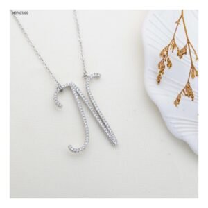 سلسال حرف N زركون لون فضي