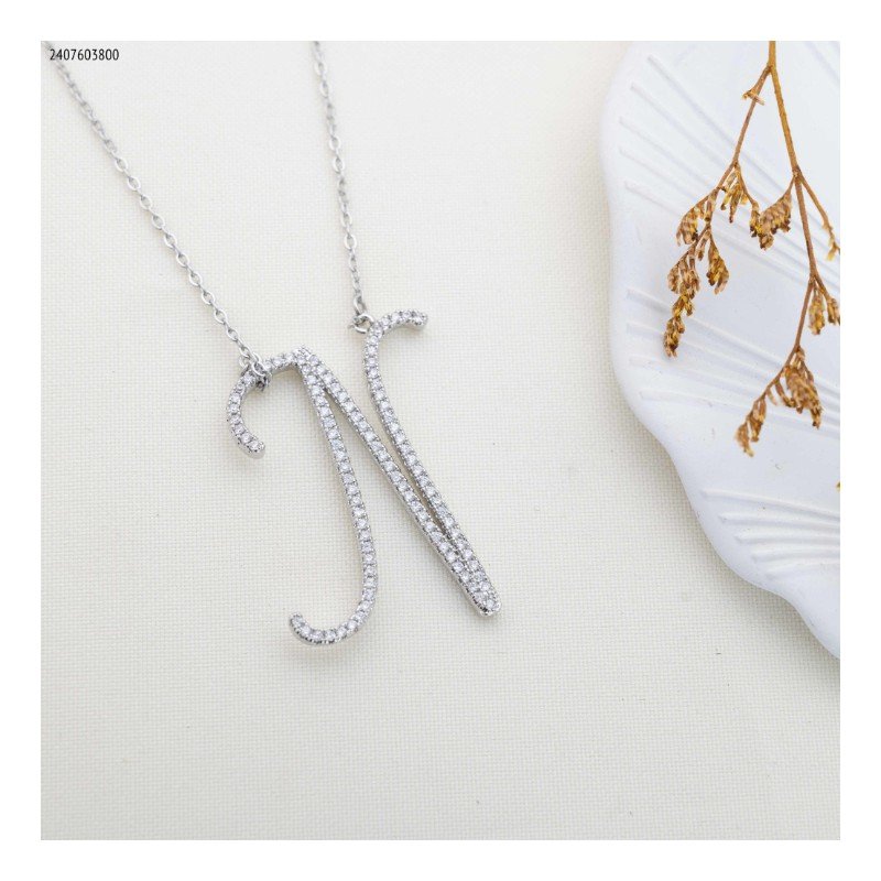 سلسال حرف N زركون لون فضي