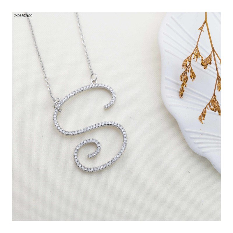 سلسال حرف s زركون لون فضي