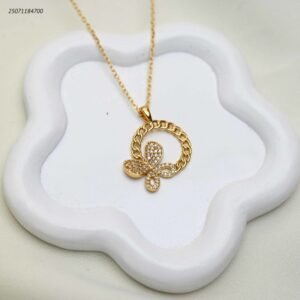 سلسال دائري شكل سلسلة مع فراشة زركون لون ذهبي