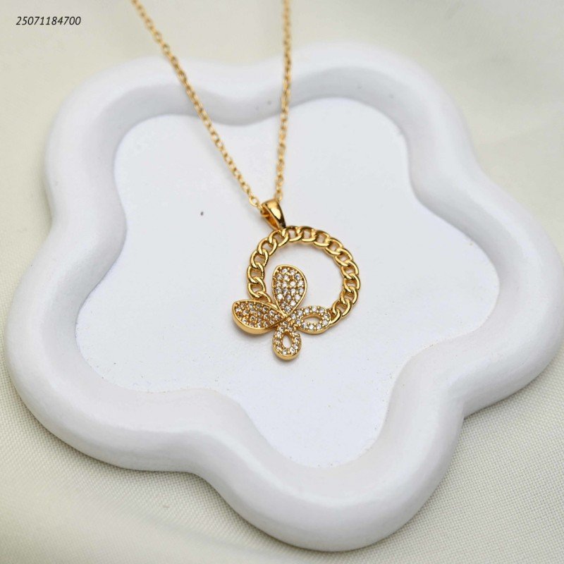 سلسال دائري شكل سلسلة مع فراشة زركون لون ذهبي