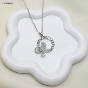 سلسال دائري شكل سلسلة مع فراشة زركون لون فضي