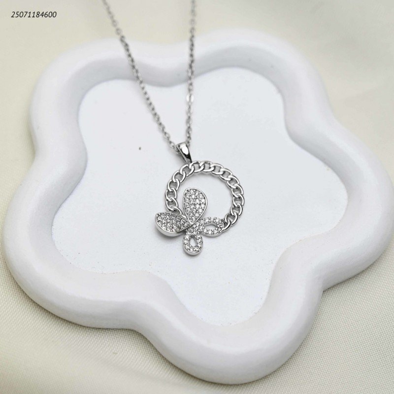 سلسال دائري شكل سلسلة مع فراشة زركون لون فضي