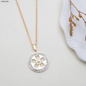 سلسال دائري مع وردة مع زركون لون ذهبي