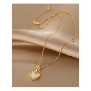 سلسال ذهبي بتصميم قلب وجهين بلون أبيض وأسود