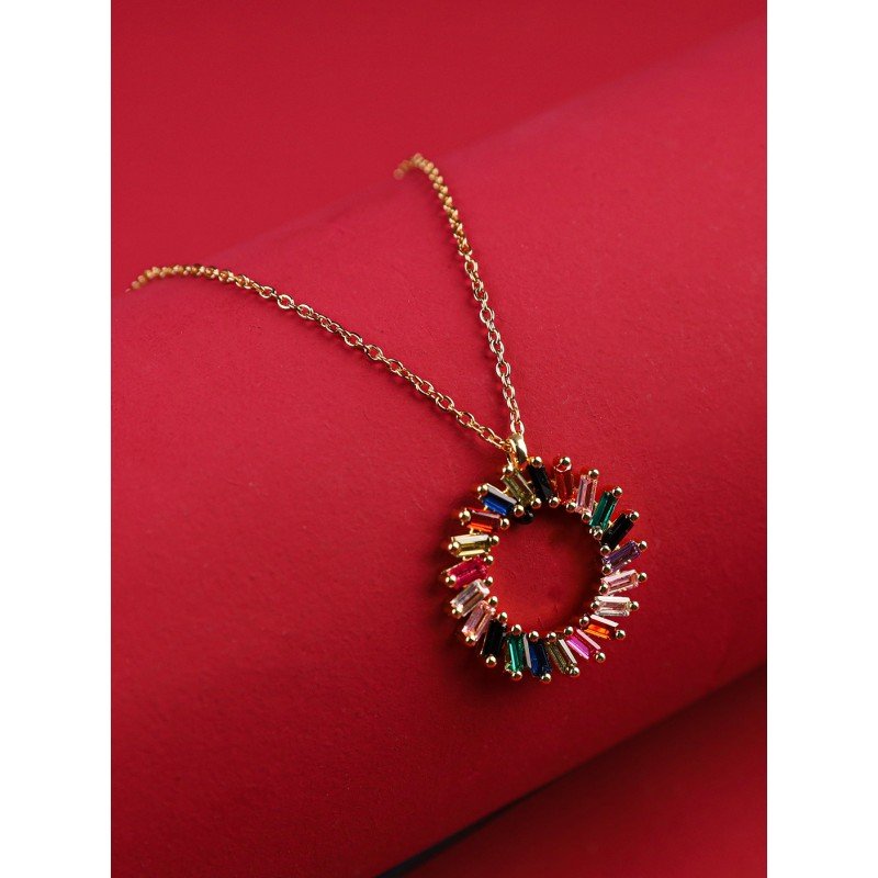 سلسال ذهبي زركون ملون بتصميم دائري