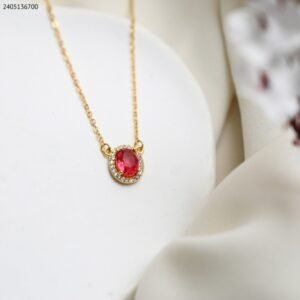 سلسال ذهبي شكل بيضاوي مع زركون زهري كفالة سنتين ضد تغير اللون