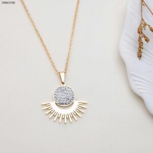 سلسال شعاع شمس مع دائرة زركون لون ذهبي