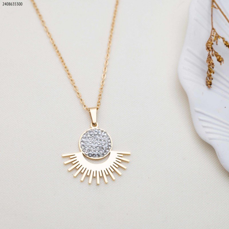 سلسال شعاع شمس مع دائرة زركون لون ذهبي
