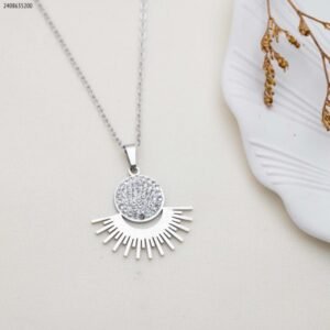 سلسال شعاع شمس مع دائرة زركون لون فضي
