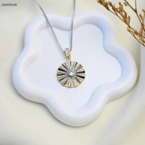 سلسال شمس ساطعة مرصع بالزركون لون فضي و ذهبي