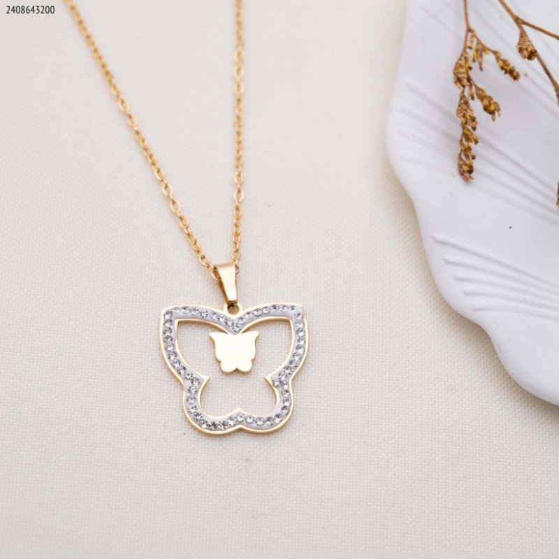 سلسال فراشتين صغيرة وكبيرة زركون لون ذهبي