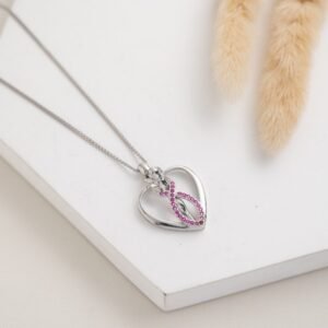 سلسال فضي بتصميم قلب لون زهري