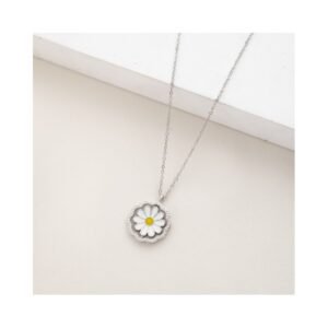 سلسال فضي بتصميم وردة لون أبيض وأصفر