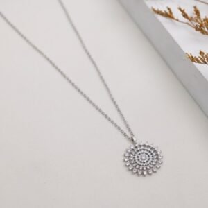 سلسال فضي زركون أبيض بتصميم دائري