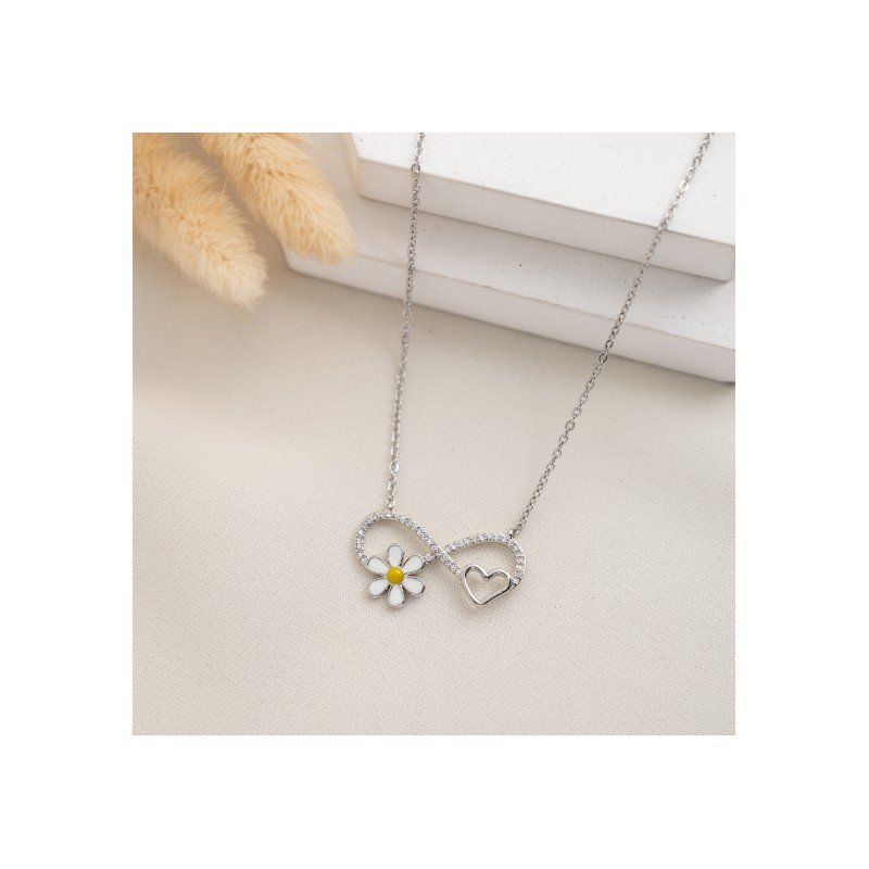 سلسال فضي زركون بتصميم انفنتي مع وردة