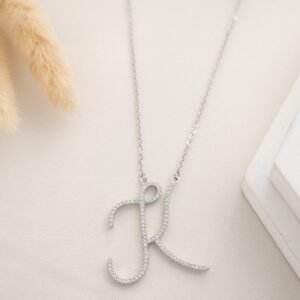 سلسال فضي زركون بتصميم حرف K