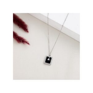 سلسال فضي زركون بتصميم ساعة لون أسود