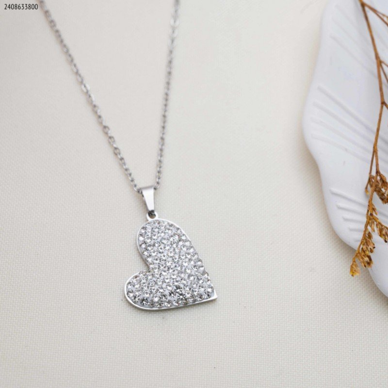 سلسال قلب زركون لون فضي