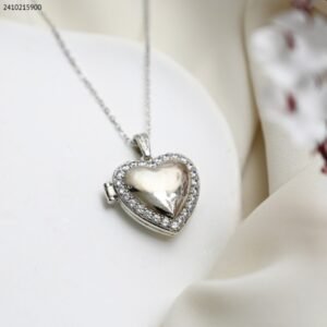 سلسال قلب منفوخ حفر مع زركون لون فضي كفالة سنتين ضد تغير اللون