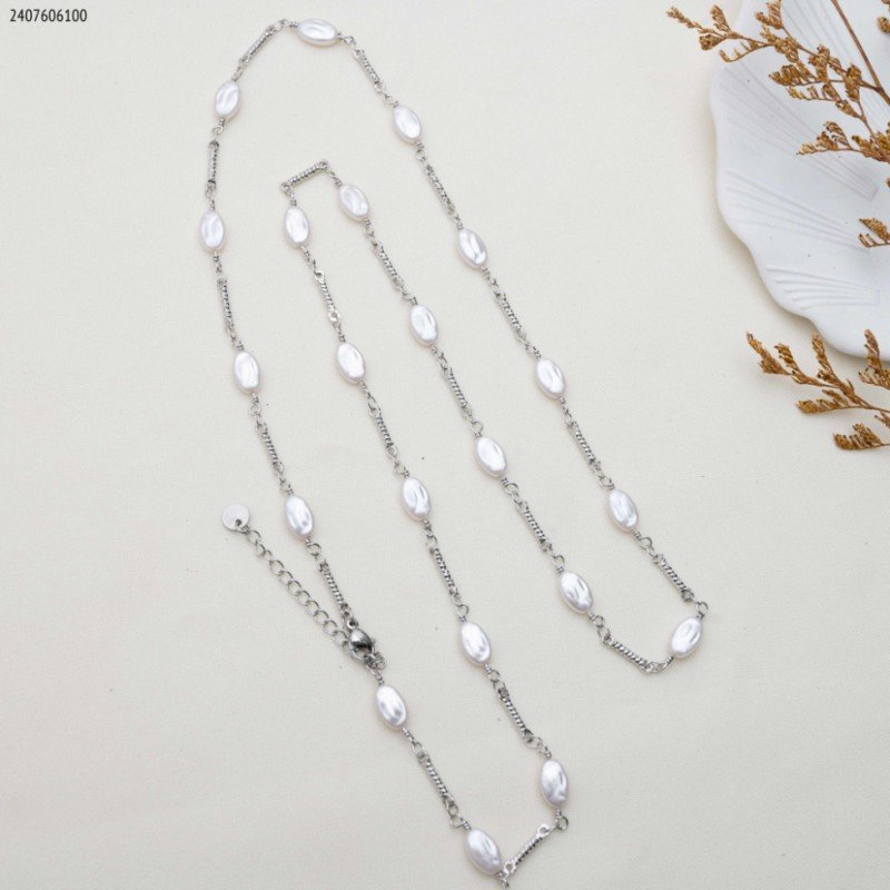 سلسال لولو بيضاوي لون فضي