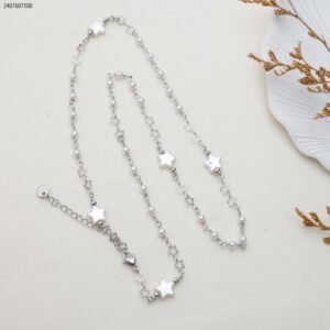 سلسال لولو نجوم مع حبيبات وحلقات نجمة لون فضي