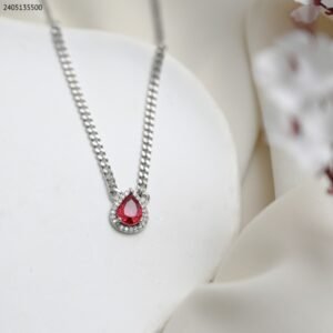 سلسال مع زركون شكل دمعة (اللون: فضي وأحمر) كفالة سنتين ضد تغير اللون