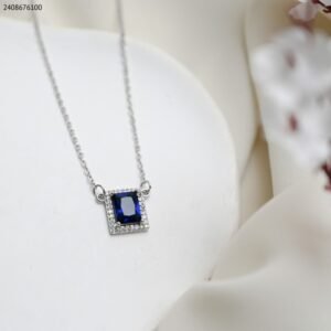 سلسال مع زركون مربع (اللون: فضي و ازرق) كفالة سنتين ضد تغير اللون