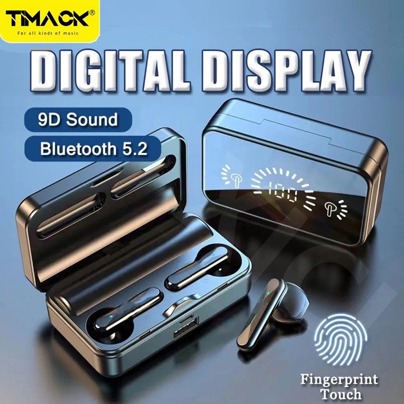 سماعة ايربود لاسلكية بلوتوث- مع علبة شحن باوربانك وإضاءة LED، تتميز بخاصية إلغاء الضوضاء وميكروفون وصوت نقي