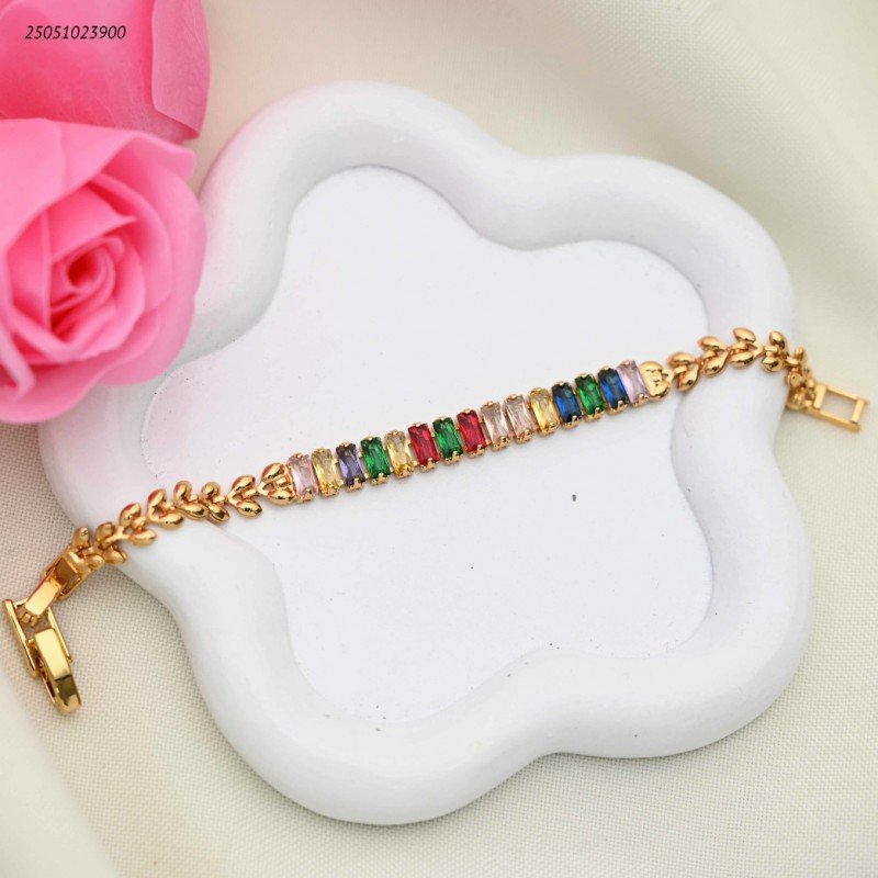 سوار تنس مع زركون ملون لون ذهبي