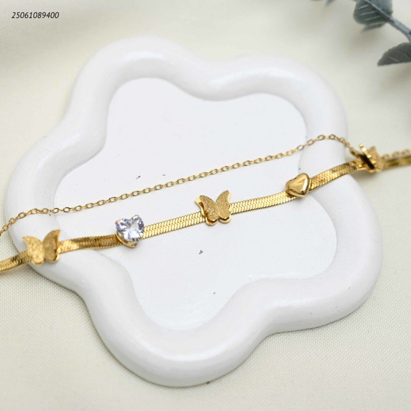 سوار تولاين أفعى مع فراشات متتالية لون ذهبي