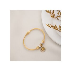 سوار ذهبي بتصميم ورقة على شكل قلوب مع أحجار زركون