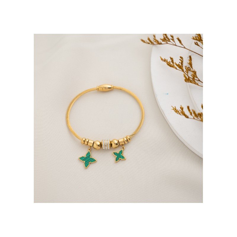 سوار ذهبي بتصميم ورود خضراء