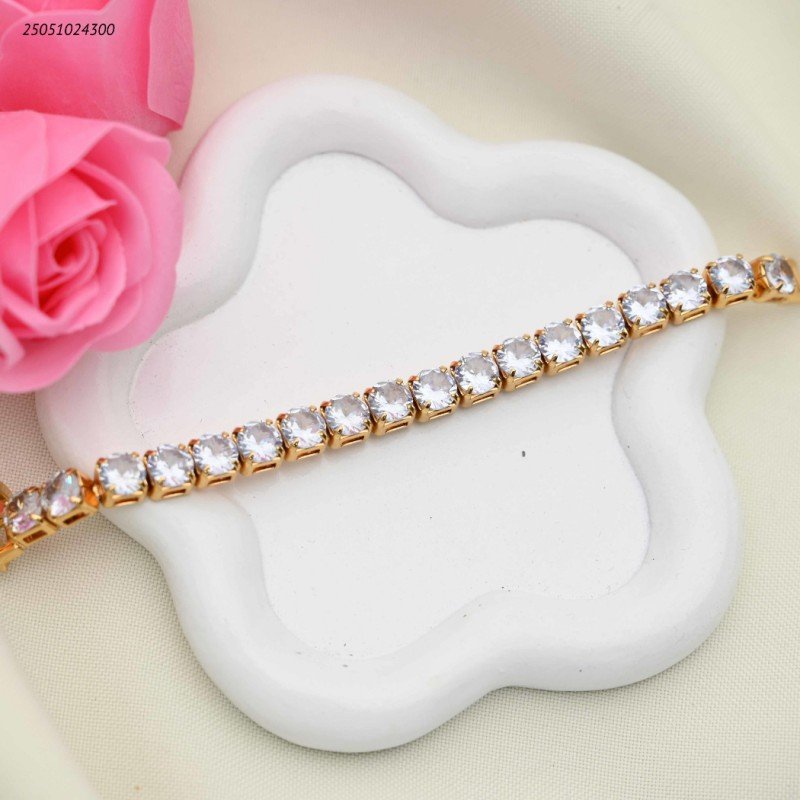 سوار زركون شكل دائري متتالي لون ذهبي