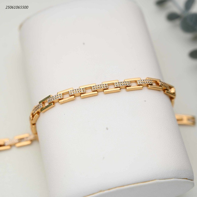 سوار سلسلة مع زركون لون ذهبي