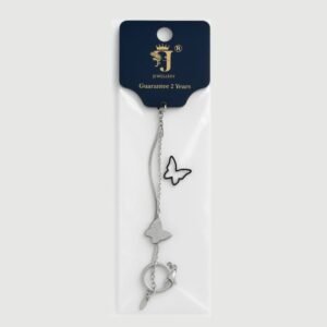 سوار طبقتين بتصميم فراشات لون فضي