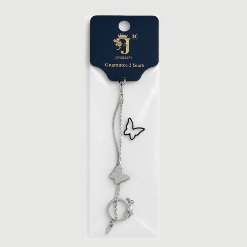 سوار طبقتين بتصميم فراشات لون فضي