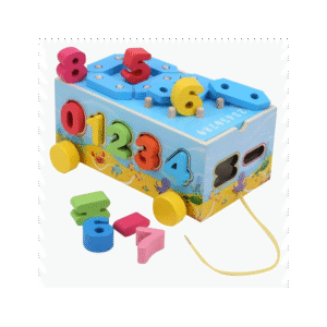 لعبة تعليمية خشبية على شكل سيارة تحتوي على أرقام ملوّنة